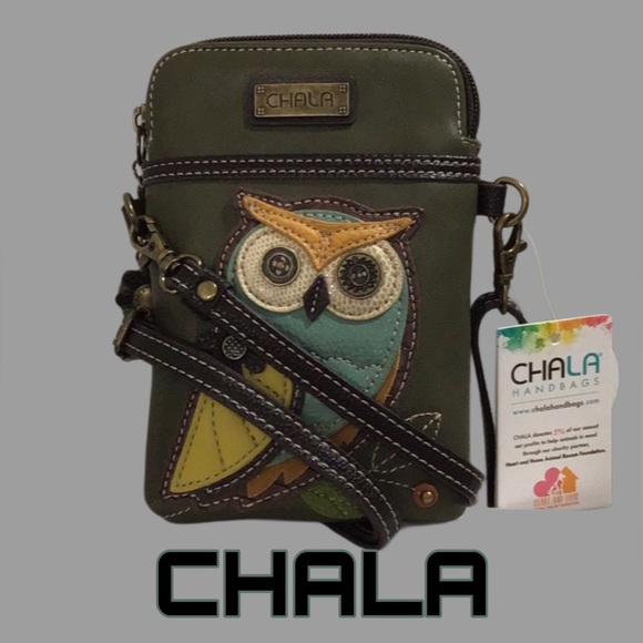 Chala Handbags - New CHALA Owl Vegan Leather Convertible Dark Green Bag with 2 Straps
